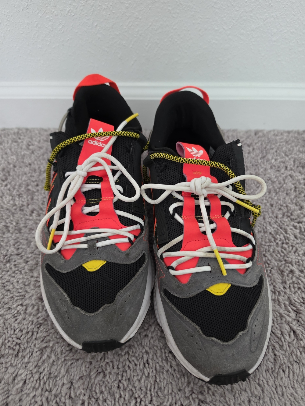 adidas Kids Black/Gray/Neon Pink/Yellow Athletic Sneakers